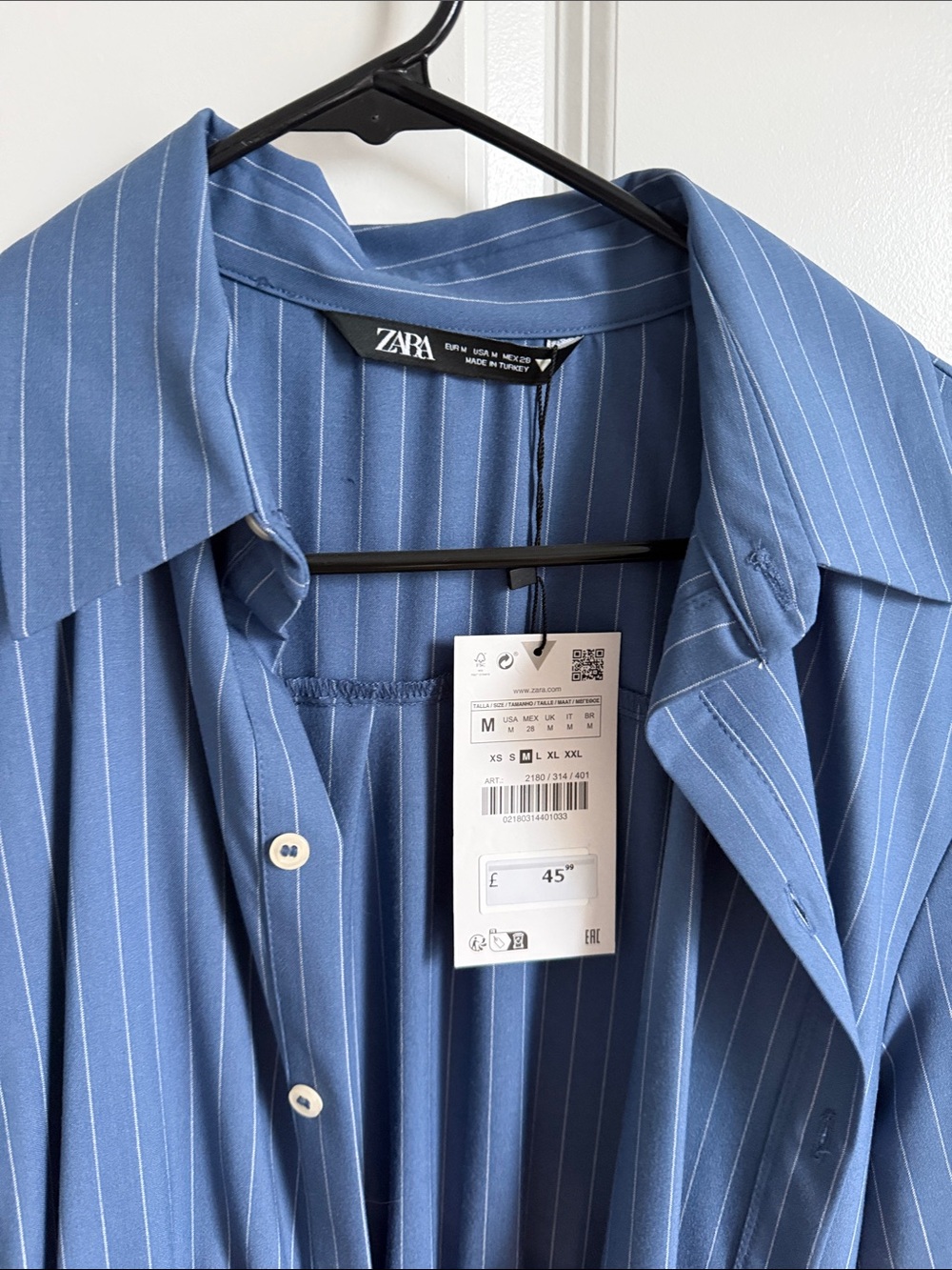 Zara Blue Pinstripe Long-Sleeve Shirt Dress with Pleated Skirt - Picture 2 of 2
